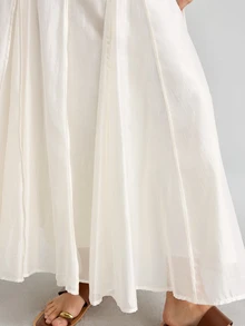 Ontre Women's Off-White Summer Minimalist Vacation Lyocell Fabric Super Flared Skirt,Bohemian Beige & Apricot Elegant High-End Patchwork Long Skirt - Apricot - View 5