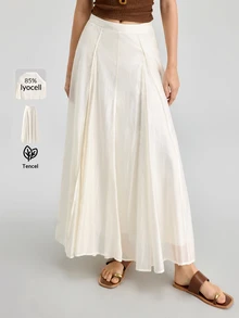 Ontre Women's Off-White Summer Minimalist Vacation Lyocell Fabric Super Flared Skirt,Bohemian Beige & Apricot Elegant High-End Patchwork Long Skirt - Apricot - View 3