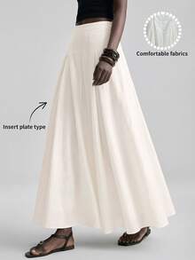 Ontre Women's Off-White Summer Minimalist Vacation Lyocell Fabric Super Flared Skirt,Bohemian Beige & Apricot Elegant High-End Patchwork Long Skirt - Apricot - View 7