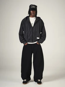 SUMWON Oversized Full-Zip Corduroy Hoodie With Side Pockets Ribbed Texture Casual Streetwear Winter Fall Essential - Dark Grey - View 5