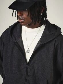 SUMWON Oversized Full-Zip Corduroy Hoodie With Side Pockets Ribbed Texture Casual Streetwear Winter Fall Essential - Dark Grey - View 6