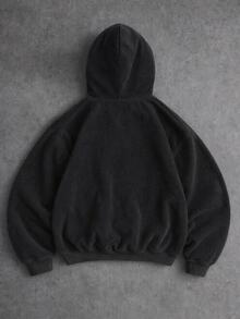 SUMWON Oversized Full-Zip Corduroy Hoodie With Side Pockets Ribbed Texture Casual Streetwear Winter Fall Essential - Dark Grey - View 2