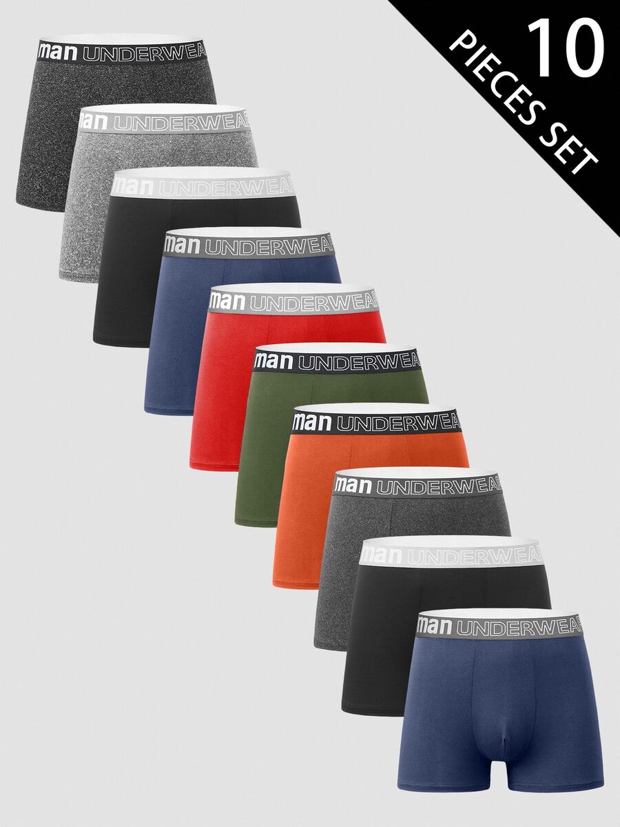 10pcs Men's Soft Breathable Comfortable Letter Waistband Briefs Multipack Underwear - Multicolor - View 1