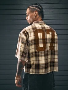 GENTILAND Men's Loose Fit PU  Short Sleeve Shirt, Streetwear Inspired - Mocha Brown - View 6