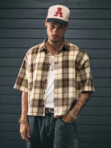 GENTILAND Men's Loose Fit PU  Short Sleeve Shirt, Streetwear Inspired - Mocha Brown - View 5