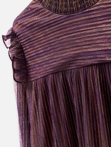Nöista Kemeja lengan panjang turtleneck metalik ungu kecokelatan dengan ruffles, potongan longgar, romantis, mewah namun elegan, cocok untuk pesta musim gugur dan musim dingin, kencan, acara meriah, dan kemewahan. - Purple - View 10