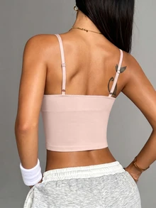 SHEIN Women's Pink Seamless Padded Camisole Sports Tank Top - Pink - View 6