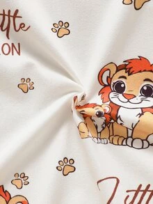 SHEIN 新生兒嬰兒5件套：連身衣+帽子+手套+圍兜+包巾，四季穿著，小獅子圖案長袖連身衣，前扣鈕扣設計，穿脫方便，可愛休閒風，柔軟面料，適合滿月禮物、出生賀禮禮盒組，嬰兒中性服飾 - 白色 - 查看 12