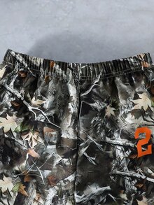 SHEIN Coolqubz 1套青少年男孩街頭風創意圖案印花長袖上衣搭配短褲，適中厚度，休閒秋季套裝 - 卡其色 - 查看 5