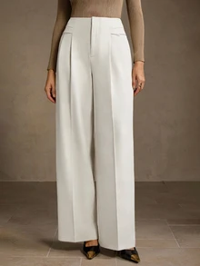 MOTF PREMIUM ELEGANT COMMUTER STRUCTURED SOLID COLOR PRESS CREASE STRAIGHT LEG PANTS - White - View 4