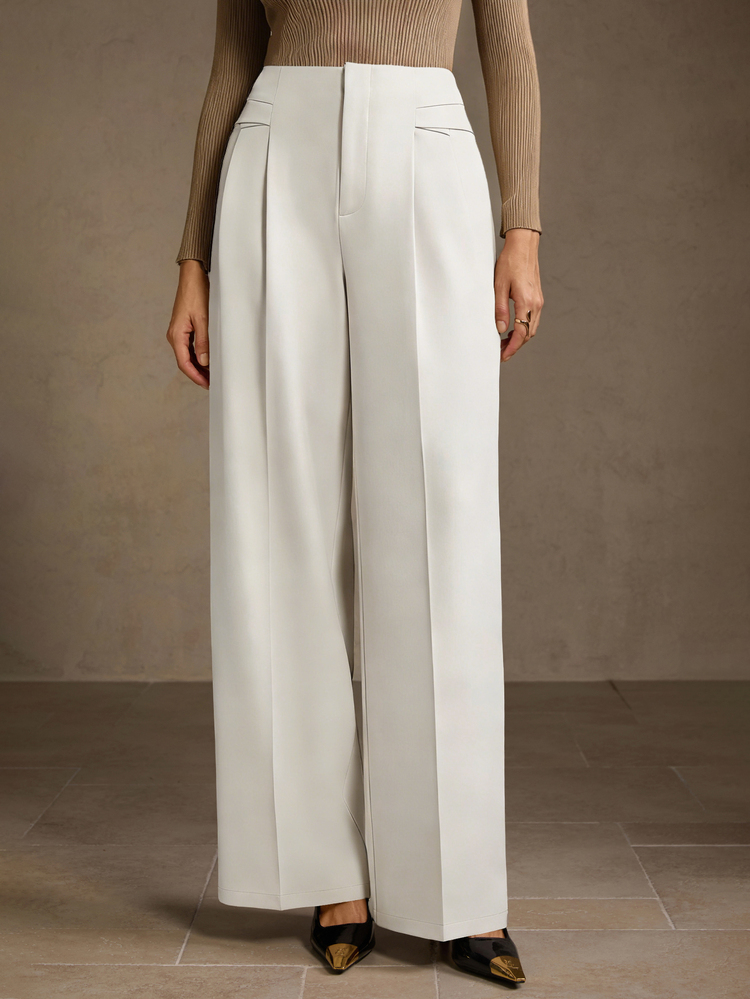 MOTF PREMIUM ELEGANT COMMUTER STRUCTURED SOLID COLOR PRESS CREASE STRAIGHT LEG PANTS - White - View 4