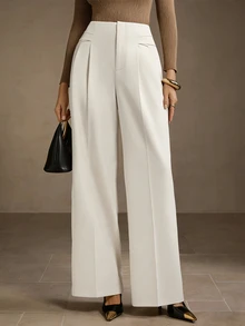MOTF PREMIUM ELEGANT COMMUTER STRUCTURED SOLID COLOR PRESS CREASE STRAIGHT LEG PANTS - White - View 7