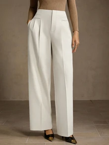 MOTF PREMIUM ELEGANT COMMUTER STRUCTURED SOLID COLOR PRESS CREASE STRAIGHT LEG PANTS - White - View 1