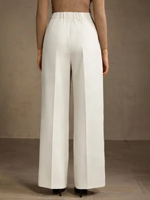 MOTF PREMIUM ELEGANT COMMUTER STRUCTURED SOLID COLOR PRESS CREASE STRAIGHT LEG PANTS - White - View 2