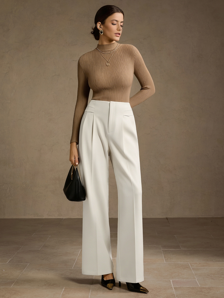 MOTF PREMIUM ELEGANT COMMUTER STRUCTURED SOLID COLOR PRESS CREASE STRAIGHT LEG PANTS - White - View 6