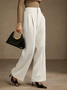 MOTF PREMIUM ELEGANT COMMUTER STRUCTURED SOLID COLOR PRESS CREASE STRAIGHT LEG PANTS - White - View 5