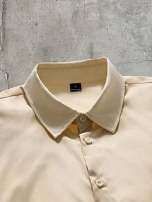 AXEPEAK Men's Casual Versatile Solid Color Shirt And Pants Set - Apricot - View 5