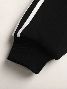 SHEIN 青少年女孩黑白膠帶與標誌刺繡休閒寬鬆夾克，返校季 - 淺灰色 - 查看 9