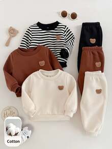 SHEIN 3PCS Baby Boys Bottoms Autumn Winter - Brown - View 1