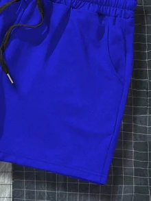 Manfinity Roghcode 男士抽繩腰口袋休閒街頭風寬鬆運動短褲 健身運動用 皇家藍 夏季健身房短褲 - 寶藍色 - 查看 5