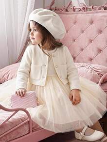 SHEIN Baby Girl Elegant Mesh Patchwork Dress With Jacket - White - View 1