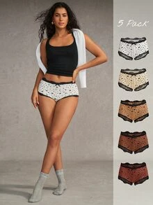 Esseday Women's Contrast Lace Pentagram Print Bow Decor Hipster Panties - Mixed color - View 2