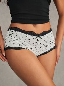 Esseday Women's Contrast Lace Pentagram Print Bow Decor Hipster Panties - Mixed color - View 5