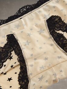 Esseday Women's Contrast Lace Pentagram Print Bow Decor Hipster Panties - Mixed color - View 15