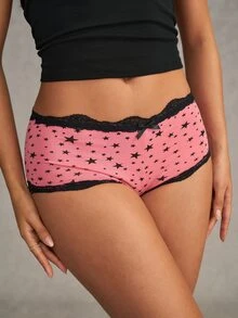 Esseday Women's Contrast Lace Bow Decor Star Print Hipster Panties - Mixed color - View 4