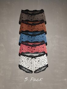 Esseday Women's Contrast Lace Bow Decor Star Print Hipster Panties - Mixed color - View 8