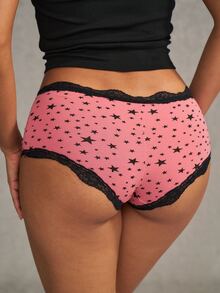 Esseday Women's Contrast Lace Bow Decor Star Print Hipster Panties - Mixed color - View 5
