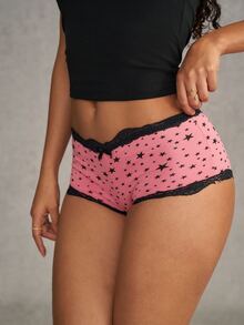 Esseday Women's Contrast Lace Bow Decor Star Print Hipster Panties - Mixed color - View 6