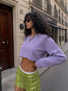 Modviera Kaos Outdoor Crop dengan Bahu Jatuh Polos - Violet Purple - View 3