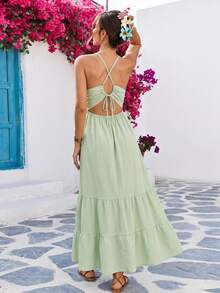 Vivid Eden Women's Casual Solid Color Vacation Dress, Comfortable And Minimalist Design For Summer Beach Holiday - Green - View 2
