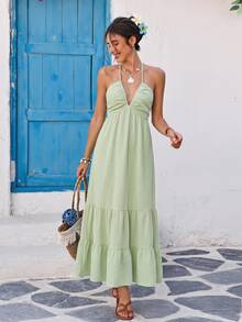 Vivid Eden Women's Casual Solid Color Vacation Dress, Comfortable And Minimalist Design For Summer Beach Holiday - Green - View 6