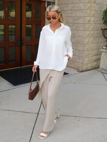 Sydney Algeri Women's Long Sleeve Single-Breasted Loose Pocket Shirt - White - View 4