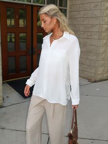 Sydney Algeri Women's Long Sleeve Single-Breasted Loose Pocket Shirt - White - View 3