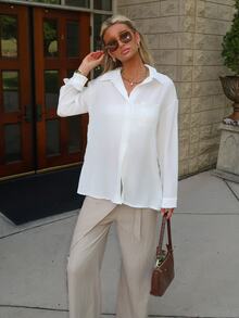 Sydney Algeri Women's Long Sleeve Single-Breasted Loose Pocket Shirt - White - View 1