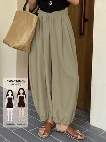 Livesso Petite 女款休閒極簡彈性腰口袋長褲，適合日常穿著，秋季款 - 卡其色 - 查看 1