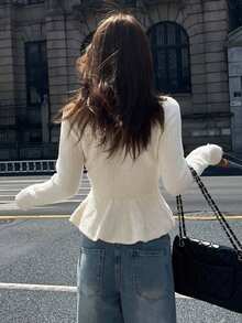 DAZY Women's Solid Color Casual Versatile Daily Wear Long Sleeve Sweater Fall - White - View 2