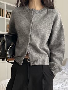 DAZY Women's Minimalist Single-Breasted Long Sleeve Knit Cardigan, Preppy Style Fall - Grey - View 8