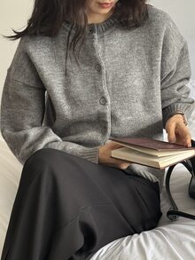 DAZY Women's Minimalist Single-Breasted Long Sleeve Knit Cardigan, Preppy Style Fall - Grey - View 7