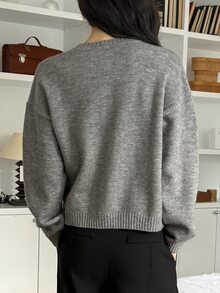 DAZY Women's Minimalist Single-Breasted Long Sleeve Knit Cardigan, Preppy Style Fall - Grey - View 6