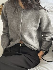 DAZY Women's Minimalist Single-Breasted Long Sleeve Knit Cardigan, Preppy Style Fall - Grey - View 5