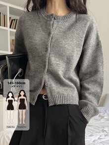 DAZY Women's Minimalist Single-Breasted Long Sleeve Knit Cardigan, Preppy Style Fall - Grey - View 1