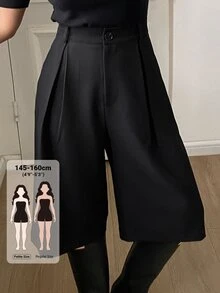 DAZY Celana Panjang Wanita Polos Serbaguna dengan Kancing dan Lipatan, Model 3/4 untuk Musim Gugur - Hitam - View 1