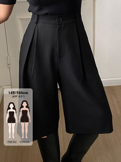 DAZY Women's Solid Color Versatile Button Pocket Pleated 3/4 Pants Fall