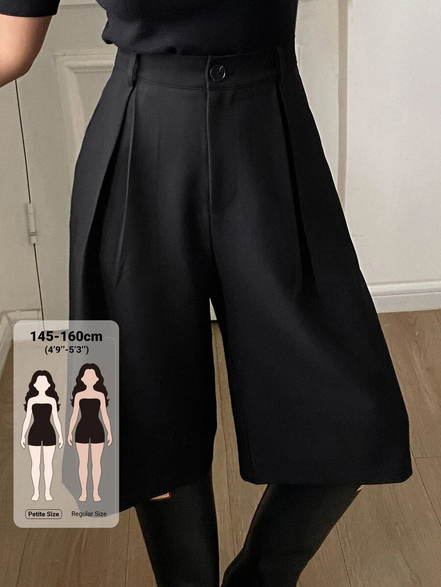 DAZY Celana Panjang Wanita Polos Serbaguna dengan Kancing dan Lipatan, Model 3/4 untuk Musim Gugur - Hitam - View 1