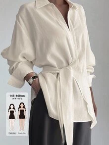 DAZY Áo sơ mi nữ tay dài cài nút phong cách tối giản đa năng cho văn phòng và đi làm mùa thu - Màu be - Xem 1