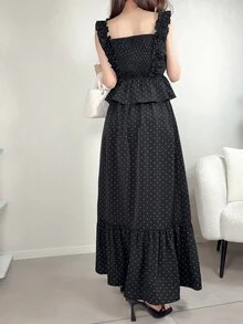 DAZY Women's Summer Elegant Polka Dot Print Tank Top And Skirt 2 Pieces Set - Black - View 6